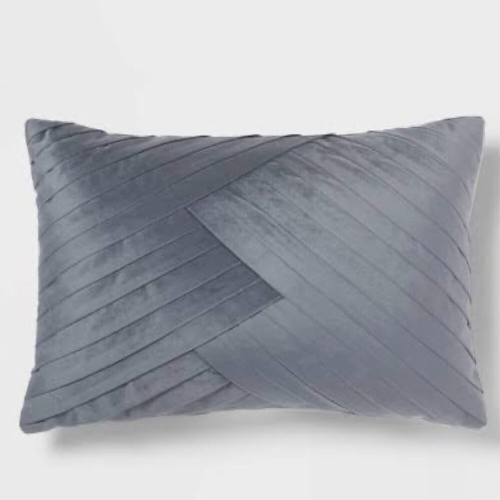 Threshold Luxe Oblong Velvet Pleated Decorative Pillow Slate Blue 14" x 20" NWT